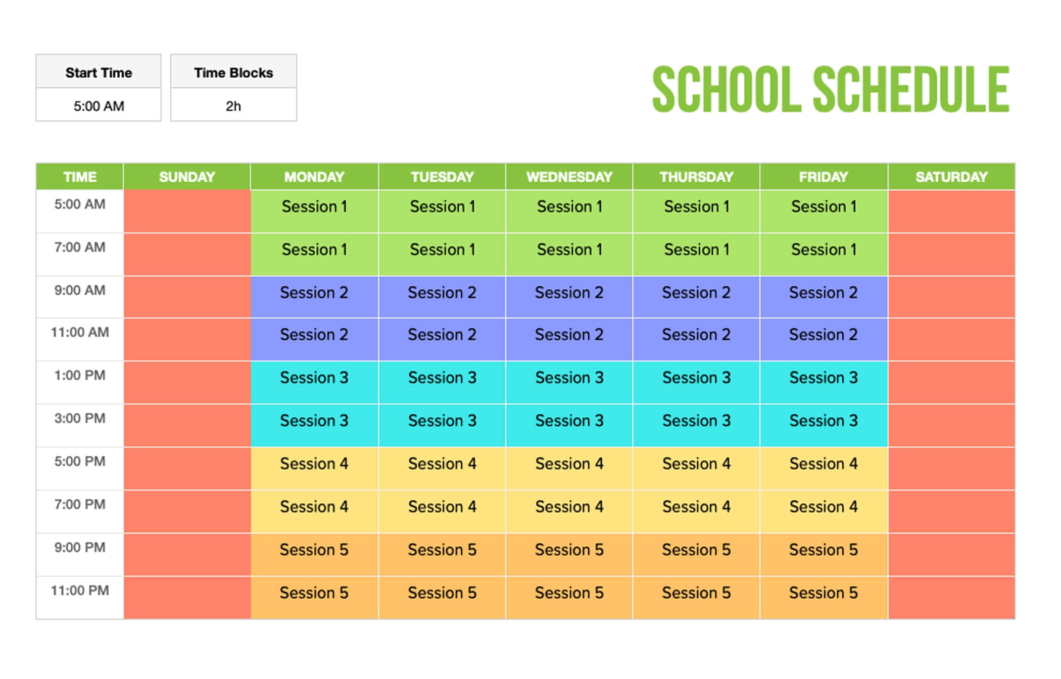 Image Chart School Schedule